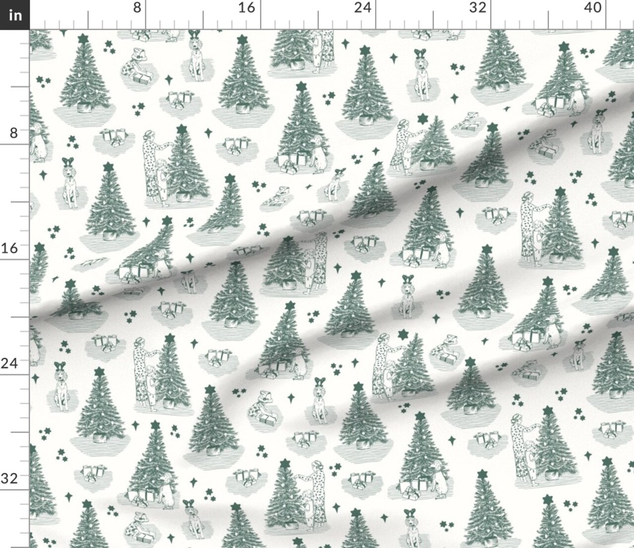 Traditional Christmas Pine Holidays Classic Stars Christmas Tree Dog Family Tree Presents Ornaments Novelty Family Pet Cozy Tree Trimming Custom Printed Fabric by Spoonflower Various Fabrics by the Yard or Fat Quarter